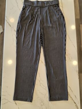 Hilary Radley Black and White Striped Tapered Pants